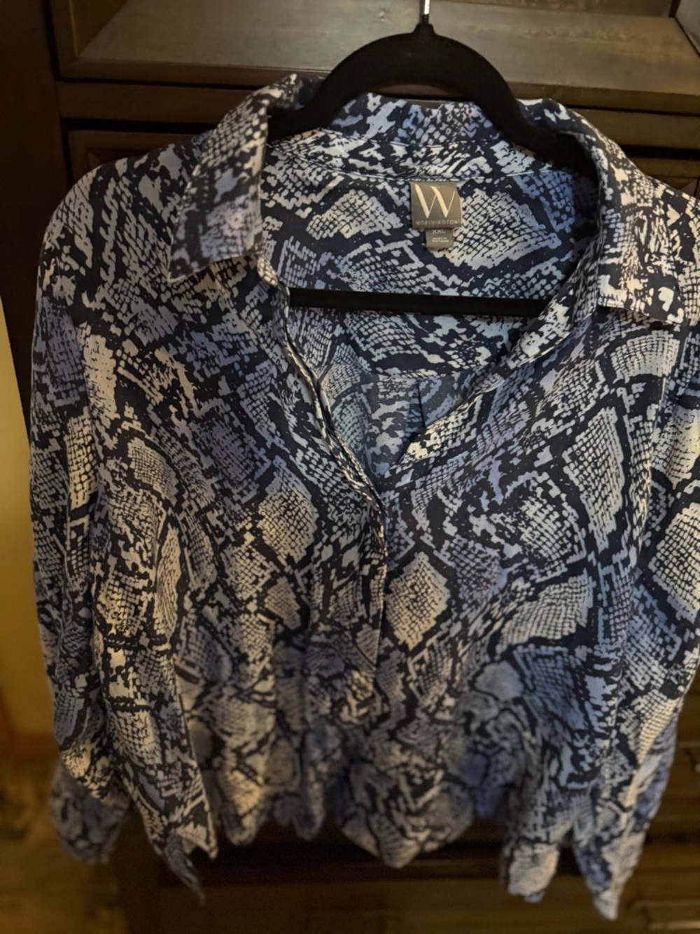 Worthington Blue and Black Snake Print Blouse